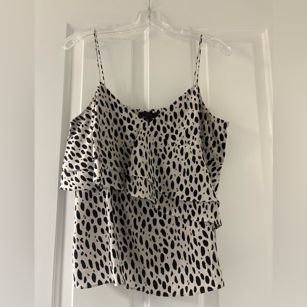 J. Crew Black and Cream Animal Print Ruffled Top (8)